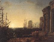 Claude Lorrain Harbour Scene at Sunset fg Norge oil painting reproduction